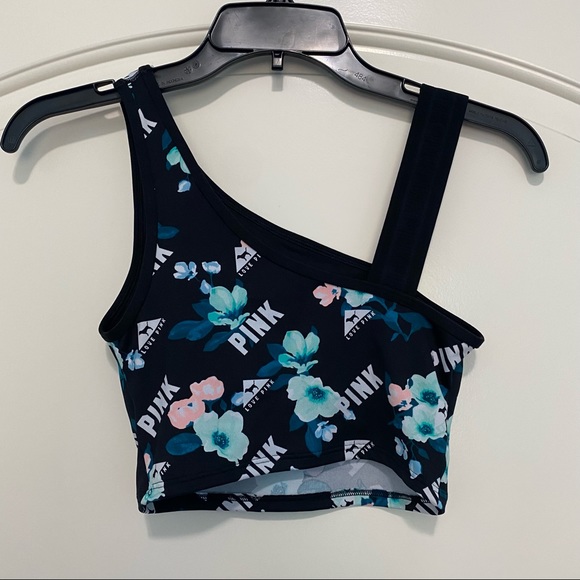 PINK Victoria's Secret Ultimate Asymmetrical Floral Black Crop Top Size XS - Picture 5 of 12
